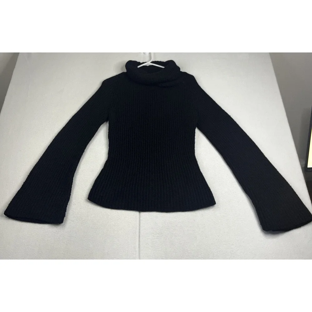 Kenzo Paris Womens Large Vintage Wool Cowl Neck Flare Sleeve Black Sweater
